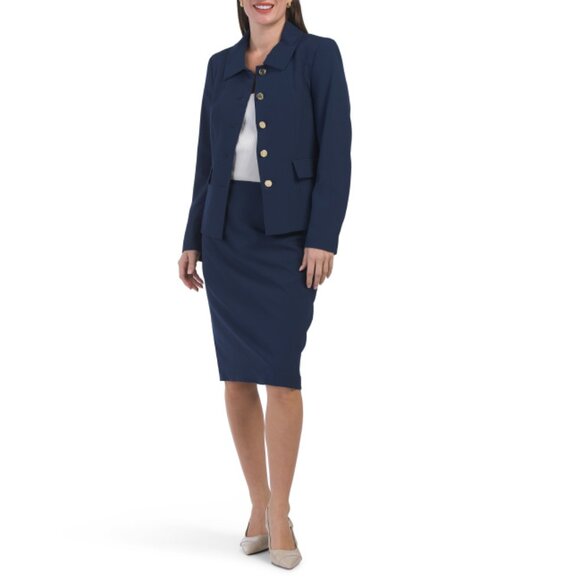 LE SUIT Indigo Skirt Suit Set